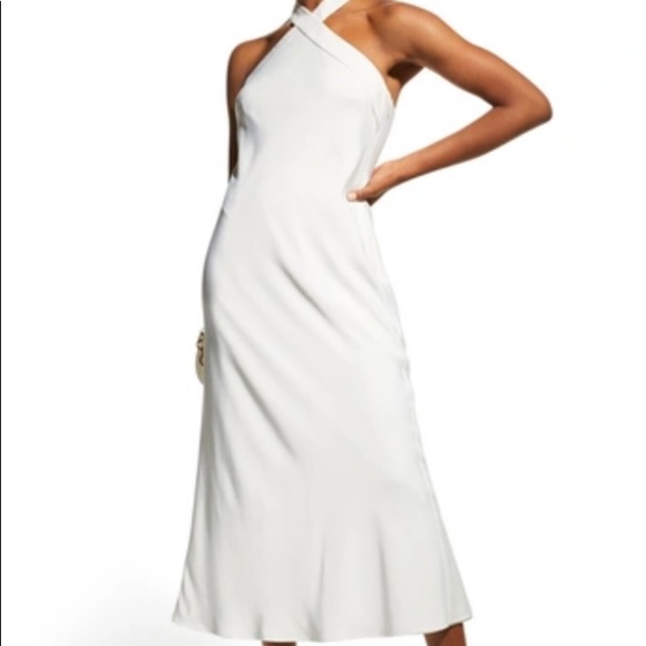 Aidan Mattox Halter Neck Cocktail Midi Dress in Ivory - Picture 7 of 9